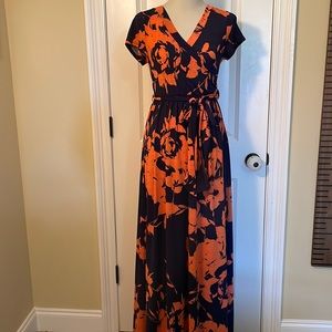 Blue Orange Maternity Nursing Maxi Dress